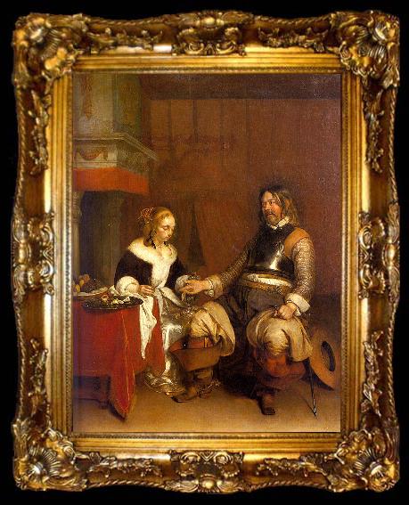 framed  Gerard Ter Borch Soldier Offering a Young Woman Coins, ta009-2
